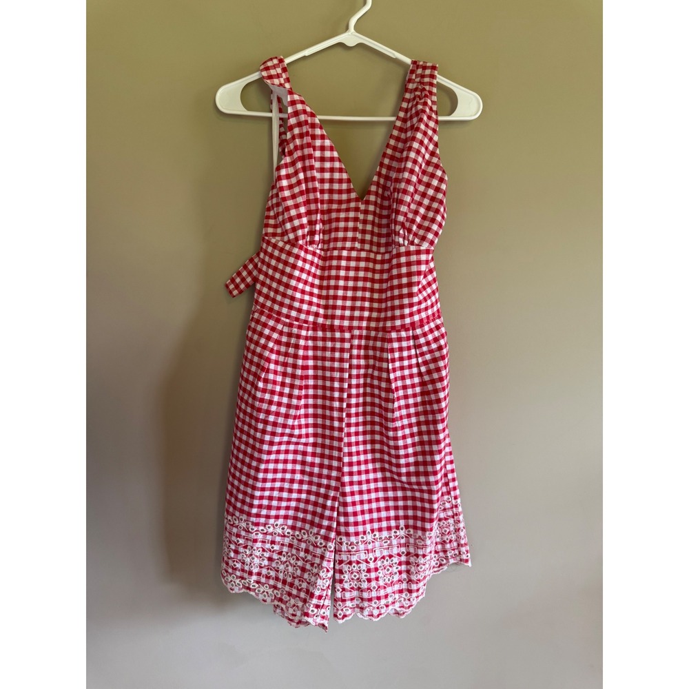 Bettie Page by Tatyana Red Gingham Eyelet Romper‎ Pinup Retro Summer Jumpsuit M